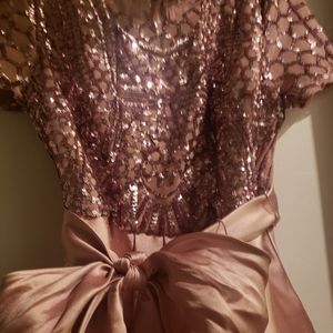 Rose Color Dress Sequins w/Big Belted Sash